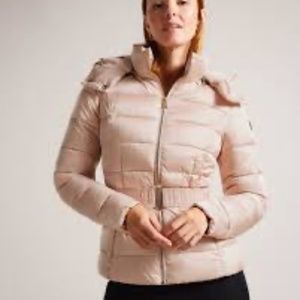Ted Baker Abbiiee Puffer Jacket 0 Pink Belted Detachable Hood